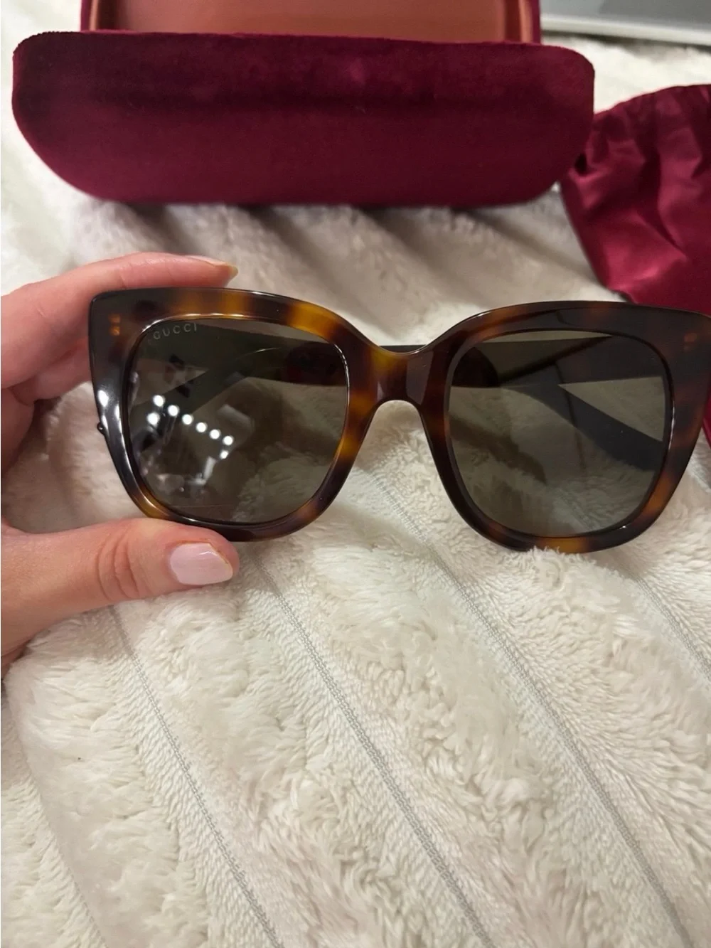 Gucci Brown Oversized Square Sunglasses with Burgundy Case